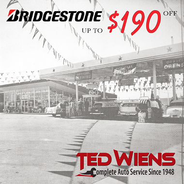 Advertisement for up to $190 off Bridgestone Tires